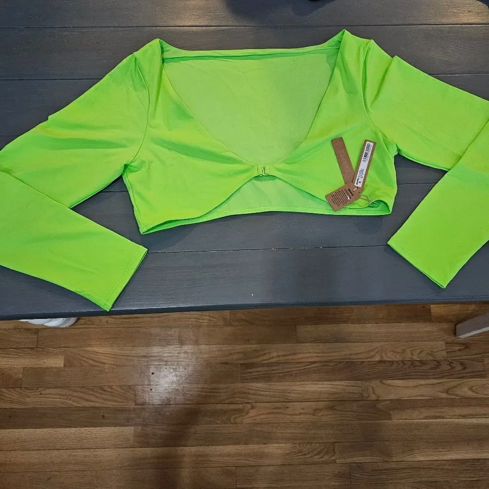 SKIMS Women's Neon Green Signature Swim Long Sleeve Shrug Size XL